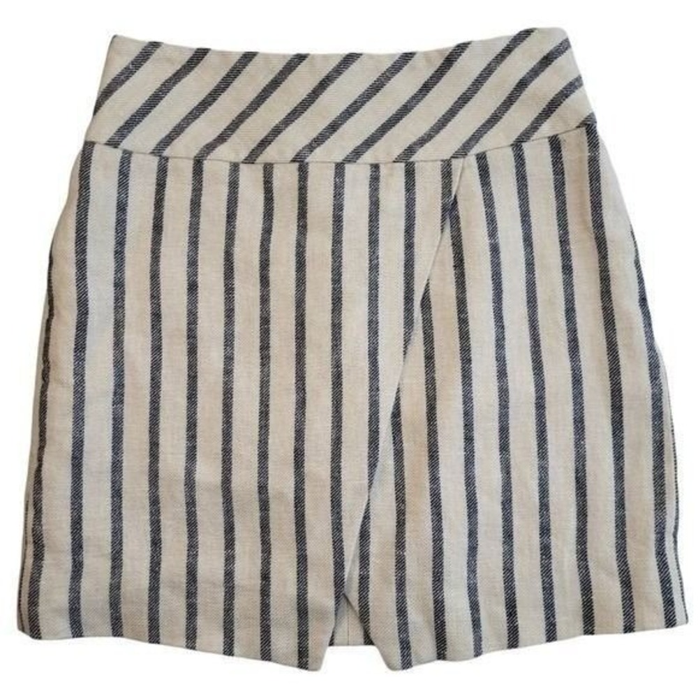 J.Crew Linen Striped Wrap Mini Skirt‎ Women's 00 Blue White Asymmetrical Summer